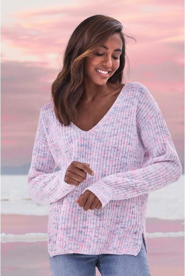 Buffalo Trui met V-hals van zachte chenille gebreide trui knus en zacht pastel - Foto 11