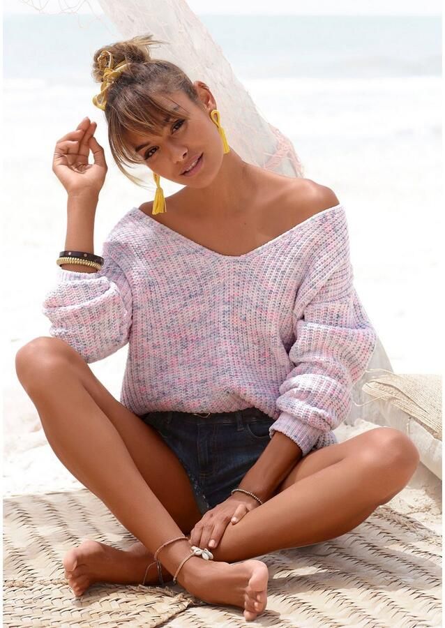 Buffalo Trui met V-hals van zachte chenille gebreide trui knus en zacht pastel - Foto 7