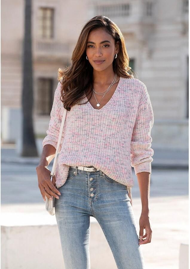 Buffalo Trui met V-hals van zachte chenille gebreide trui knus en zacht pastel - Foto 8