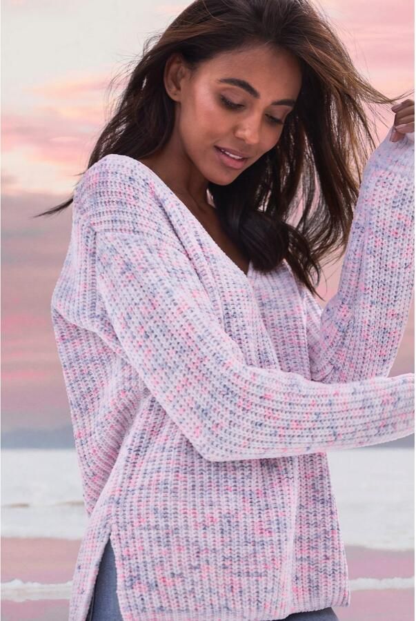 Buffalo Trui met V-hals van zachte chenille gebreide trui knus en zacht pastel - Foto 13