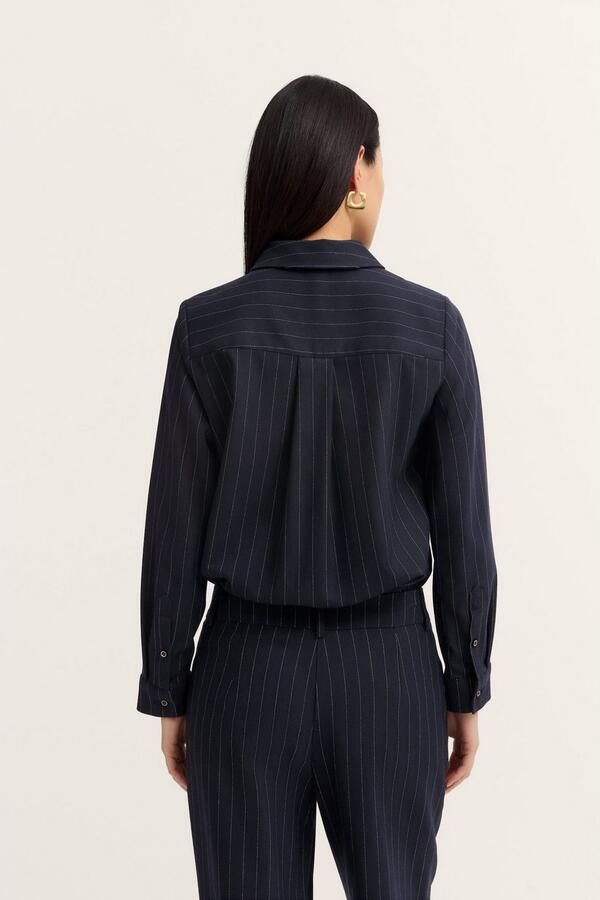 Bugatti Blouse met lange mouwen Stretch-Mix met krijtstrepen en verdekte knoopsluiting - Foto 4