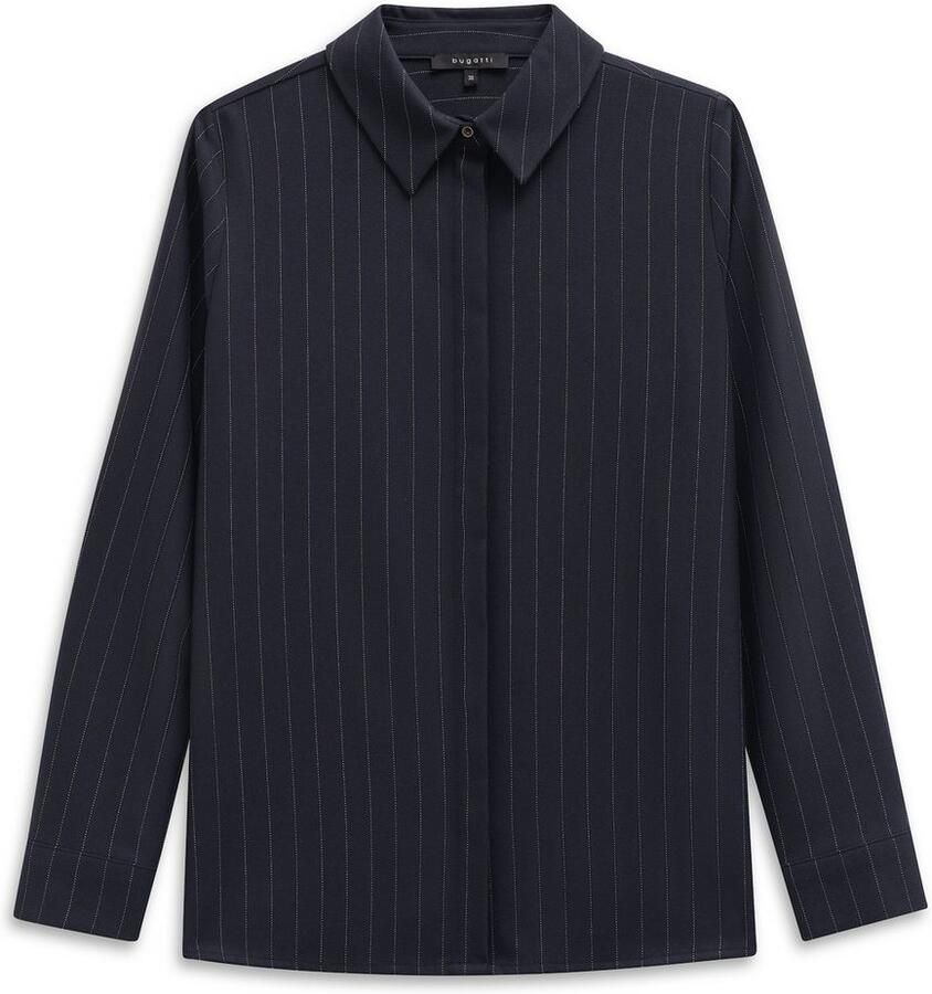 Bugatti Blouse met lange mouwen Stretch-Mix met krijtstrepen en verdekte knoopsluiting