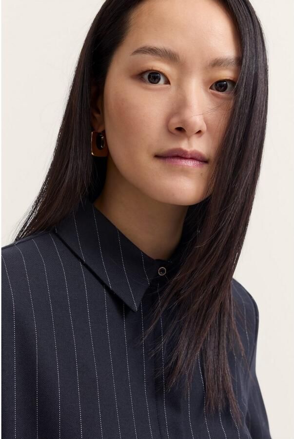 Bugatti Blouse met lange mouwen Stretch-Mix met krijtstrepen en verdekte knoopsluiting - Foto 3