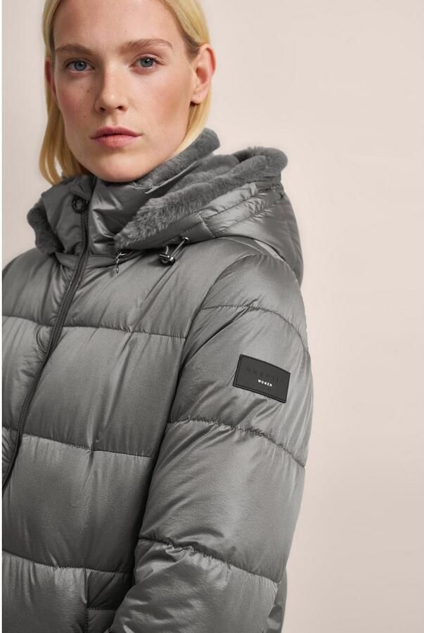 Bugatti Gerecyclede nylon gewatteerde jas met nepbont kraag Gray Dames - Foto 5