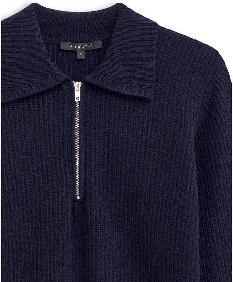 Bugatti Schipperstrui Kasjmier-mix zacht & edel met polokraag en korte rits