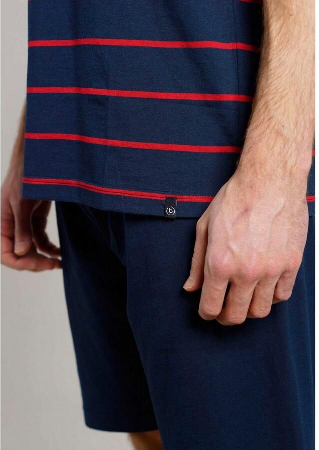 Bugatti Shortama V-hals lange mouw lange broek streepdesign katoenmix (2-delig)