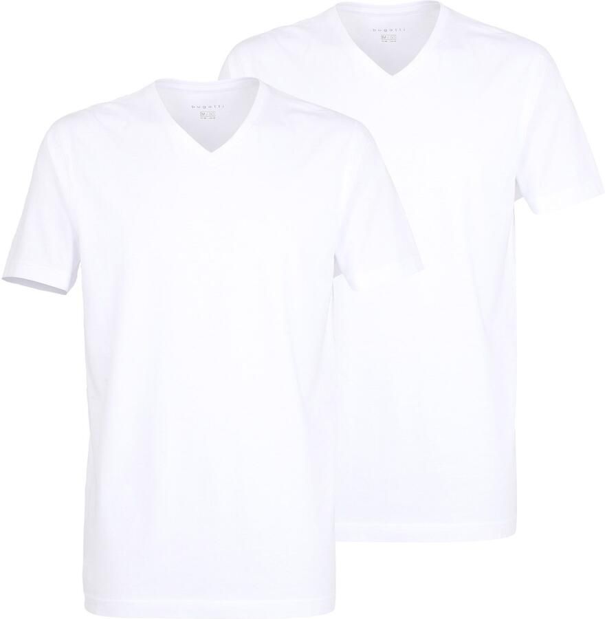 Bugatti T-shirt Bari V-hals korte mouw basic katoen zacht ade d (Set van 2)