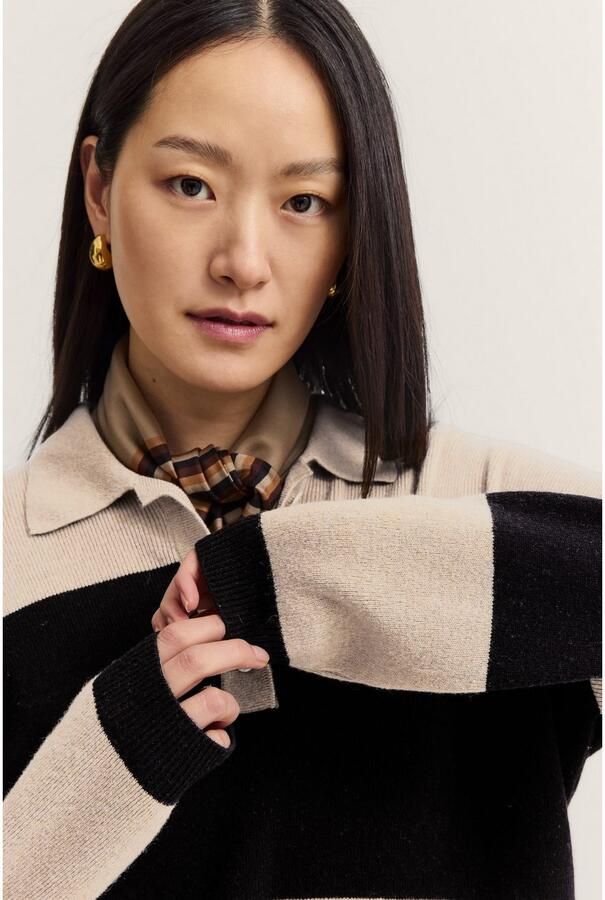 Bugatti Trui met polokraag Gestreept van een kasjmiermix met knoopsluiting - Foto 3