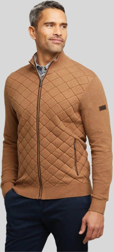Bugatti vest opstaande kraag camel rits effen katoen