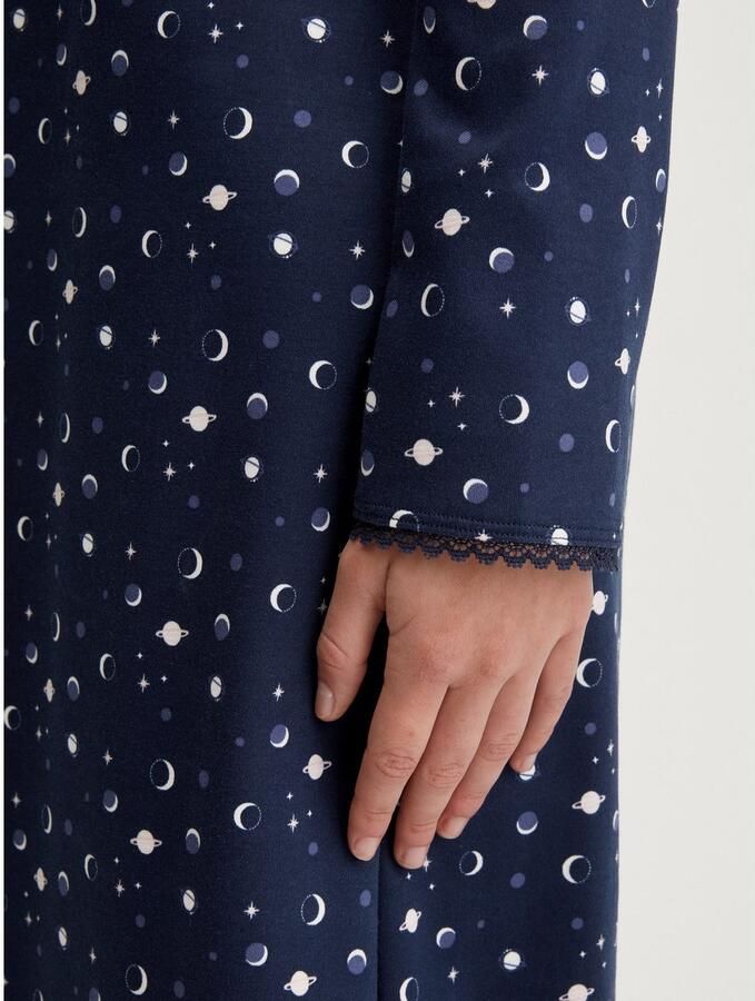 CALIDA Nachthemd Flower Nights comfortabel pure cotton lange mouw knoopsluiting ronde hals-uitsnijding