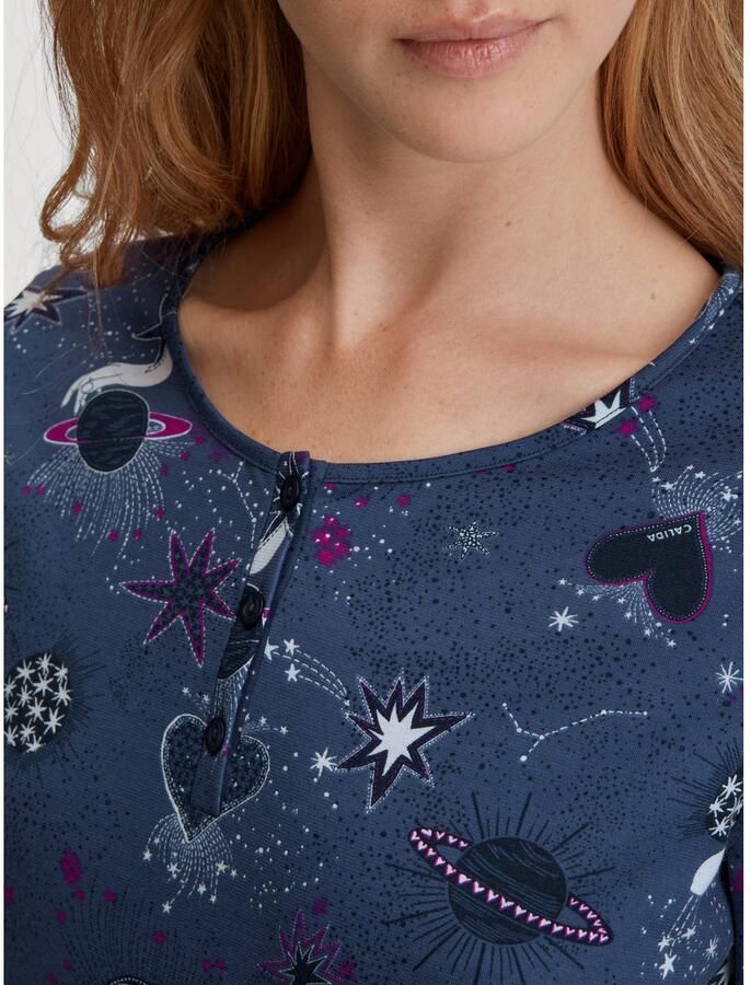 CALIDA Nachthemd Flower Nights Knoopsluiting ronde hals lange mouw puur katoen