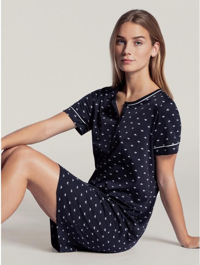 CALIDA Nachthemd Night Lovers Korte mouw interlock ronde hals knoopsluiting puur katoen - Foto 3