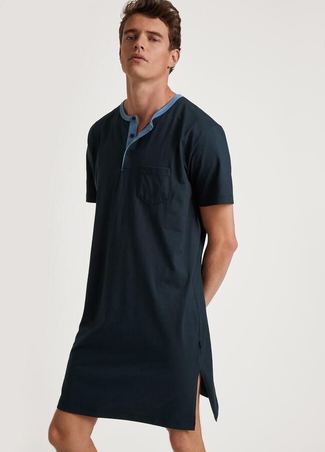 CALIDA Nachthemd Relax Essentials Knoopsluiting korte mouw puur katoen zacht ronde hals borstzak - Foto 9