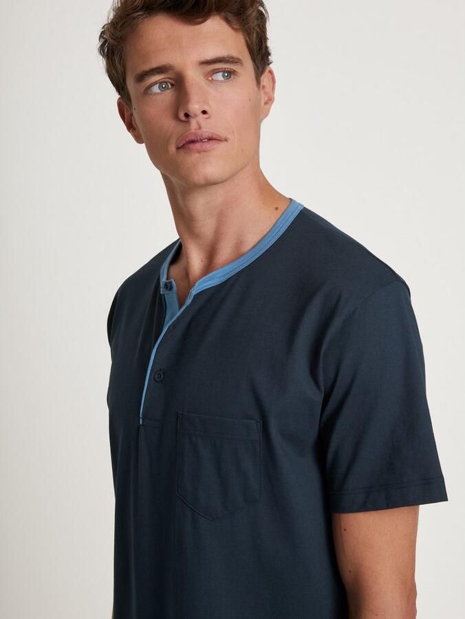 CALIDA Nachthemd Relax Essentials Knoopsluiting korte mouw puur katoen zacht ronde hals borstzak - Foto 4