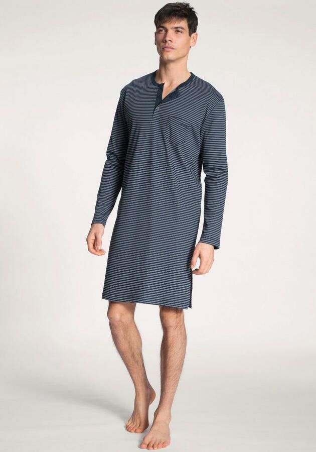 CALIDA Nachthemd Relax Streamline zijdelingse splitjes interlock-kwaliteit lange mouw knoopsluiting - Foto 7