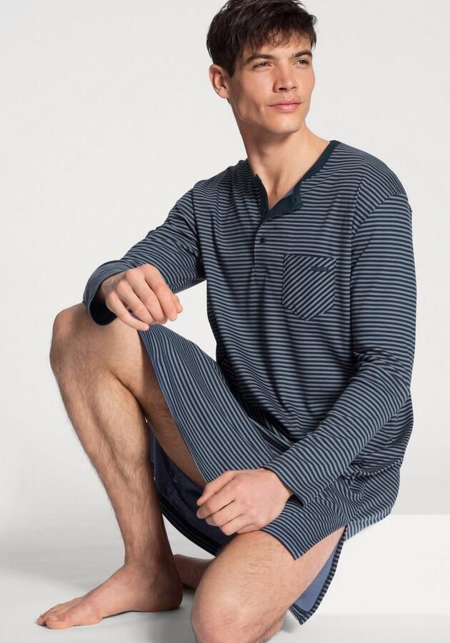 CALIDA Nachthemd Relax Streamline zijdelingse splitjes interlock-kwaliteit lange mouw knoopsluiting - Foto 4