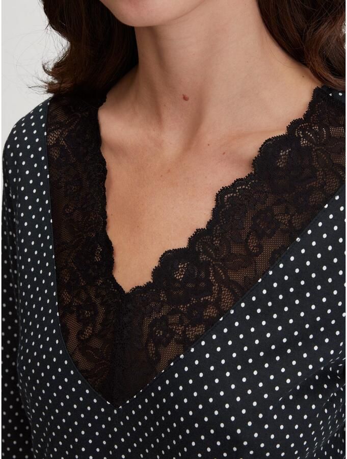 CALIDA Pyjama Deep Dreams gestippeld kant v-hals temperatuurregulerend lange mouwen (2-delig)