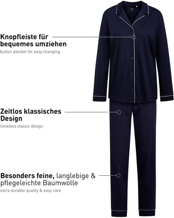 CALIDA Pyjama Night Lovers Knoopsluiting puur katoen interlock-kwaliteit lange mouw (2-delig)