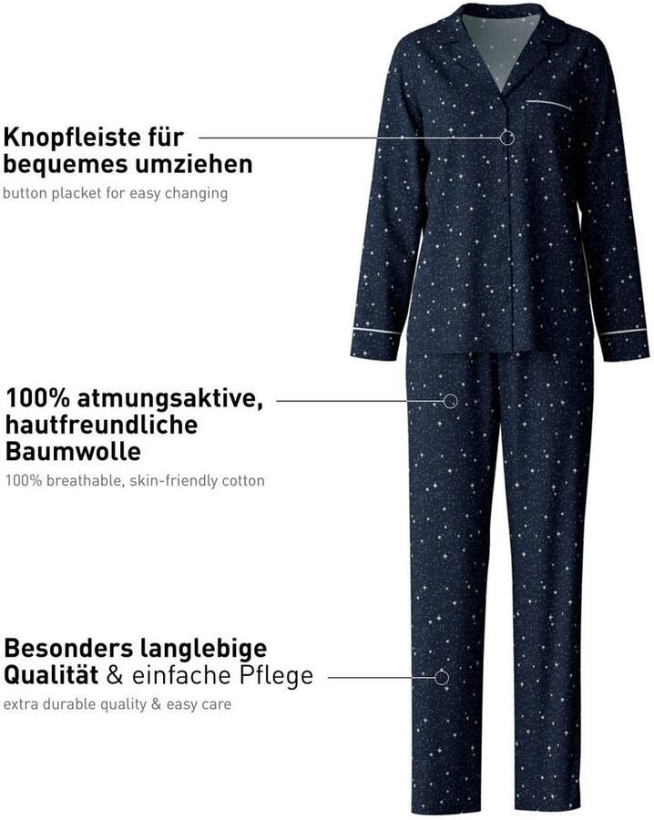 CALIDA Pyjama Sweet Dreams Reverskraag knoopsluiting pure cotton interlock-kwaliteit zacht (2-delig) - Foto 4