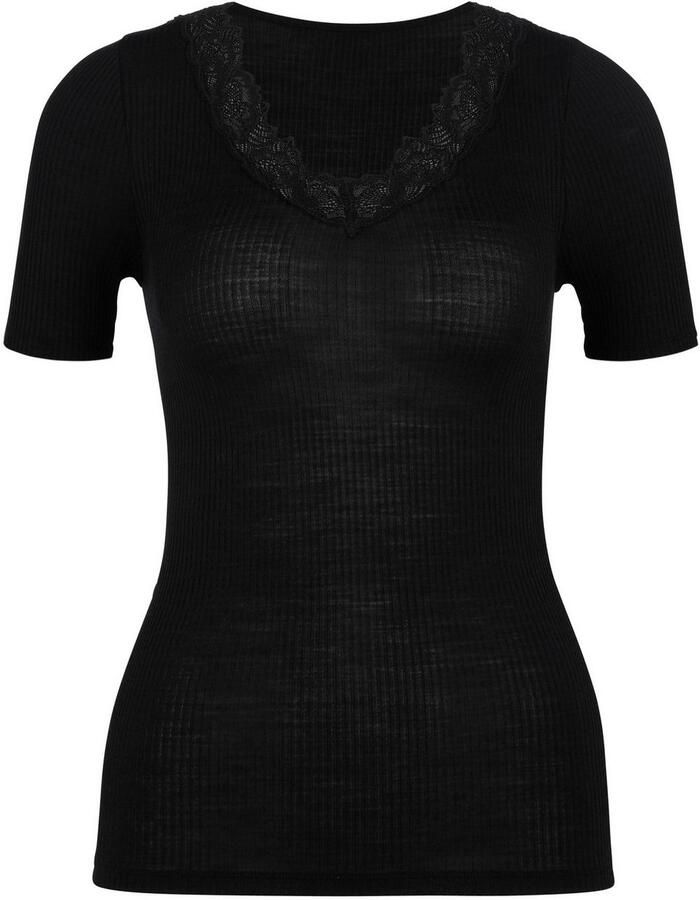 CALIDA Shirt met korte mouwen Silky Wool Joy florale kant v-hals fijne ribkwaliteit verwarmend zacht - Foto 3