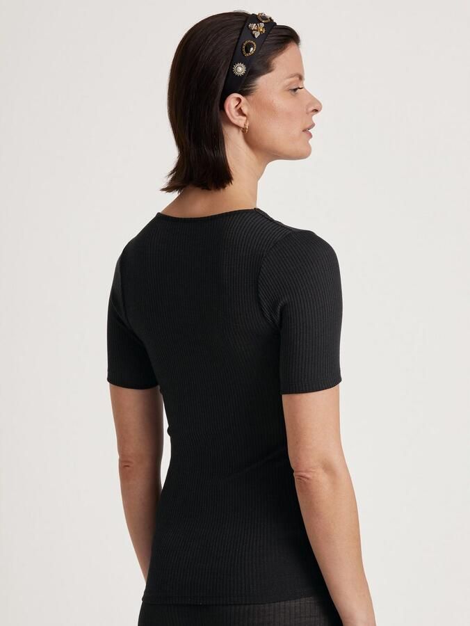 CALIDA Shirt met korte mouwen Silky Wool Joy florale kant v-hals fijne ribkwaliteit verwarmend zacht - Foto 6