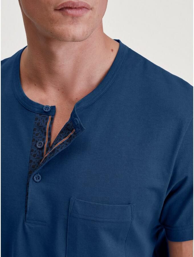 CALIDA Shortama Relax Imprint 1 met ronde hals knoopsluiting korte mouwen single jersey (2-delig)