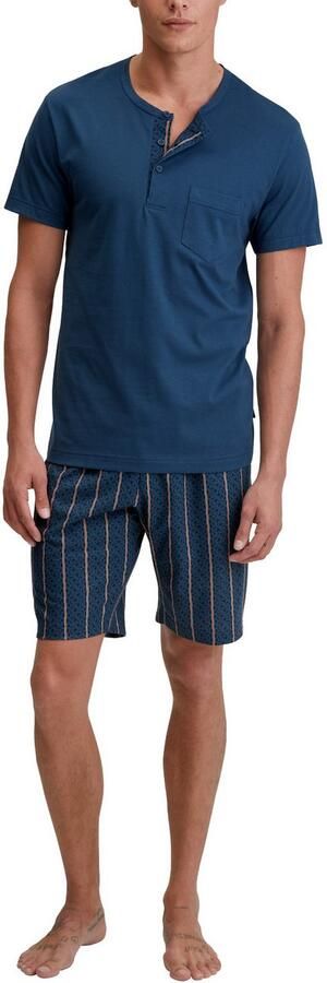 CALIDA Shortama Relax Imprint 1 met ronde hals knoopsluiting korte mouwen single jersey (2-delig) - Foto 5