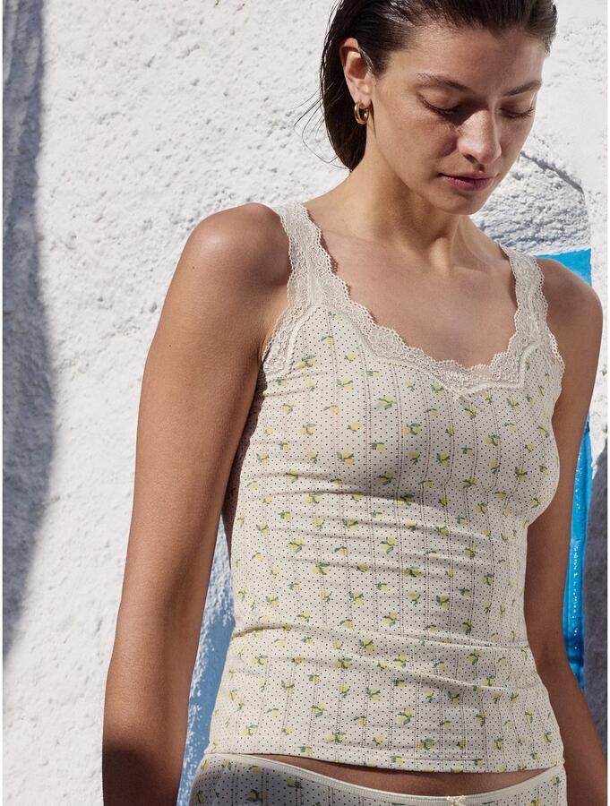 CALIDA Tanktop Toujours Print edele krijtstreep look elastische jacquard single jersey zacht