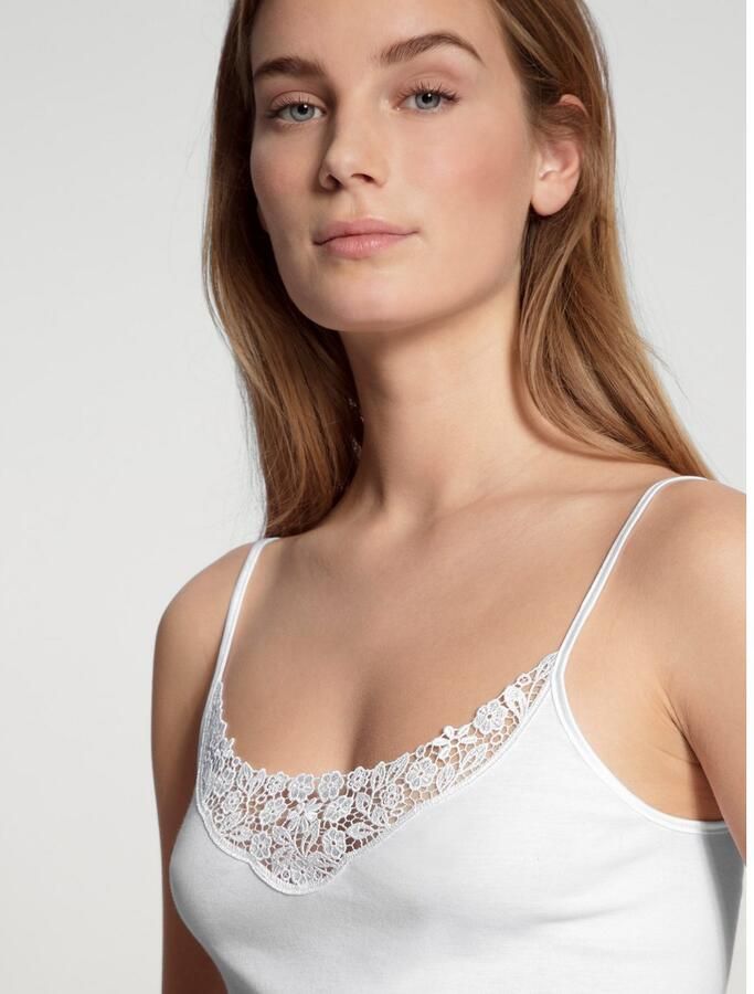 CALIDA Top met spaghettibandjes Feminin Sense met kantinzet pure cotton diepe halslijn single jersey - Foto 2