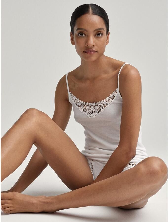 CALIDA Top met spaghettibandjes Feminin Sense met kantinzet pure cotton diepe halslijn single jersey - Foto 3