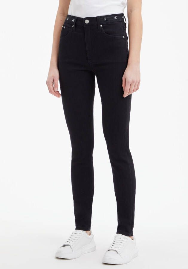 Calvin Klein 5-pocketsjeans High rise skinny met leren badge boven de achterzak