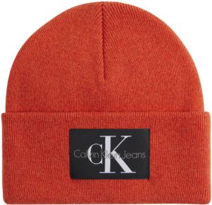 Calvin Klein monologo patch non-rib beanie Oranje