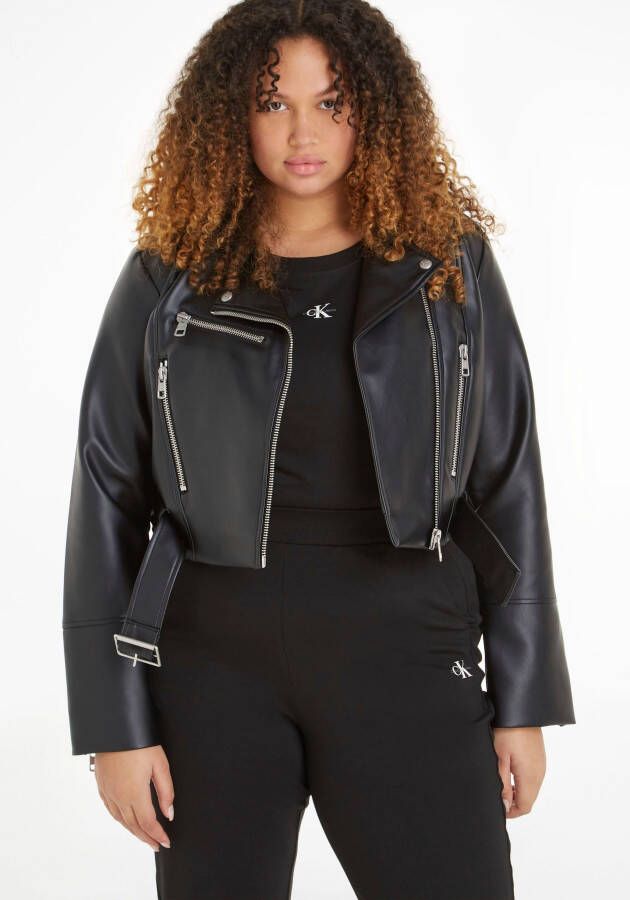 Calvin Klein Bikerjack FAUX LEATHER CROP BIKER JACKET met ritssluiting en riem