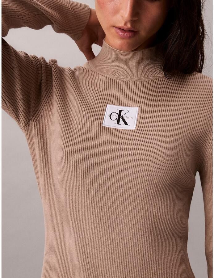 Calvin Klein Gebreide jurk LS T NECK MINI DRESS Met ronde hals getailleerd