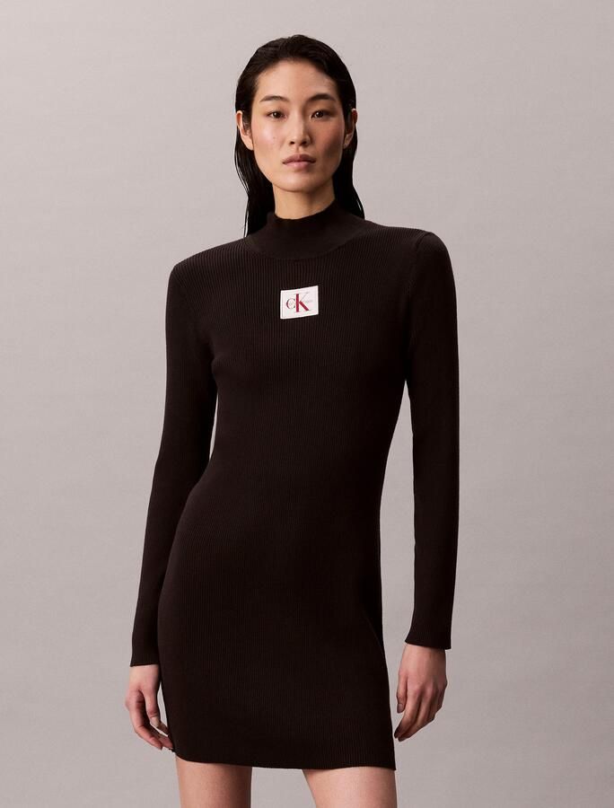 Calvin Klein Gebreide jurk LS T NECK MINI DRESS Met ronde hals getailleerd - Foto 6