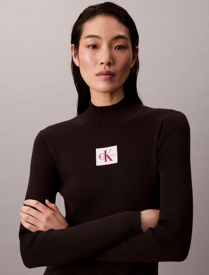 Calvin Klein Gebreide jurk LS T NECK MINI DRESS Met ronde hals getailleerd - Foto 3