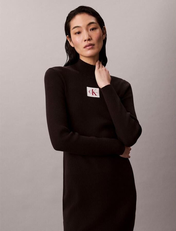 Calvin Klein Gebreide jurk LS T NECK MINI DRESS Met ronde hals getailleerd - Foto 4