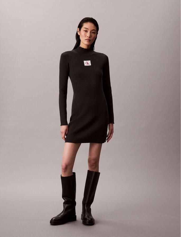 Calvin Klein Gebreide jurk LS T NECK MINI DRESS Met ronde hals getailleerd - Foto 2