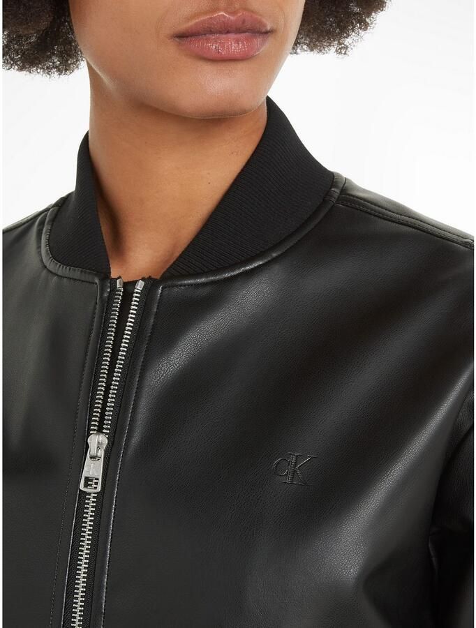 Calvin Klein Jeans Zwarte Leren Bomberjack Monogram Logo Black Dames - Foto 2