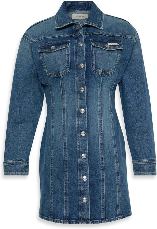 Calvin Klein Jeans jurk LS DENIM MINI DRESS Met ronde hals getailleerd