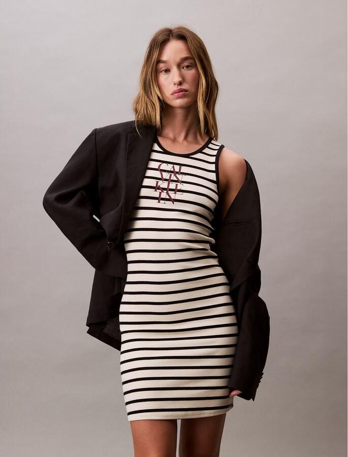 Calvin Klein Jerseyjurk COTTON RIB STRIPE SL DRESS - Foto 2