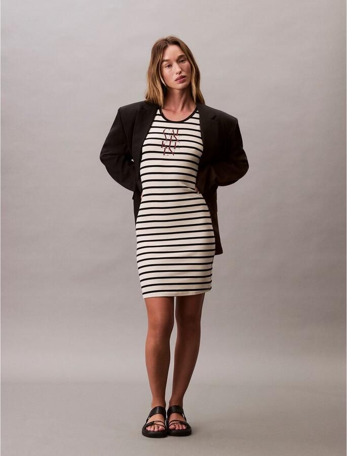 Calvin Klein Jerseyjurk COTTON RIB STRIPE SL DRESS - Foto 3
