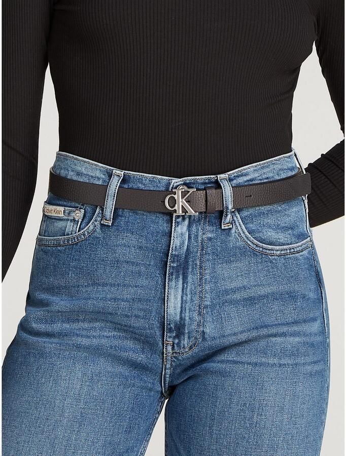 Calvin Klein Smalle leren logogordel Zwart Black Heren