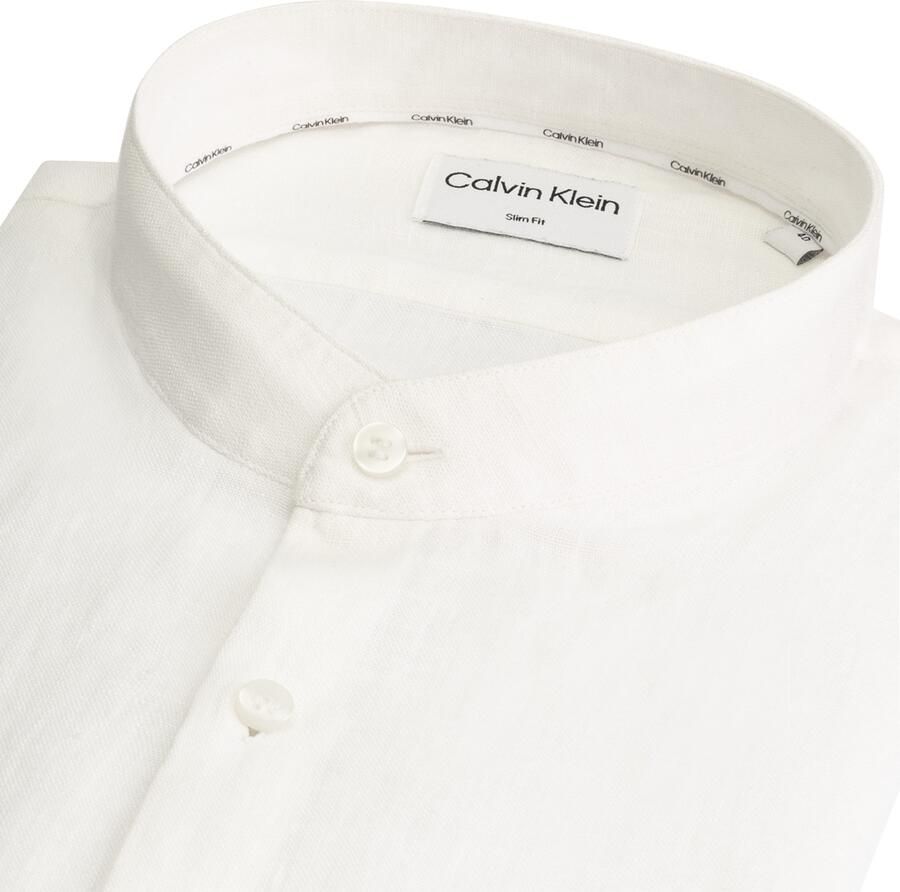 Calvin Klein Witte Linnen Mandarin Kraag Slim Fit Overhemd White Heren