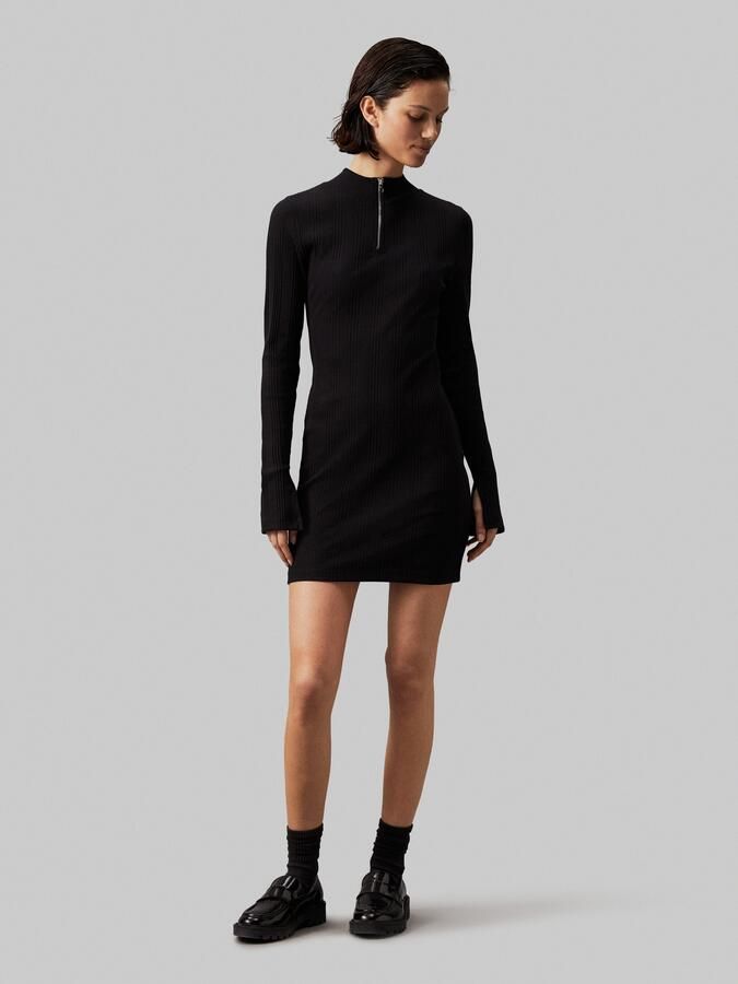 CALVIN KLEIN Dames Jurken Variegtaed Rib Half Zip Ls Dress Zwart - Foto 12