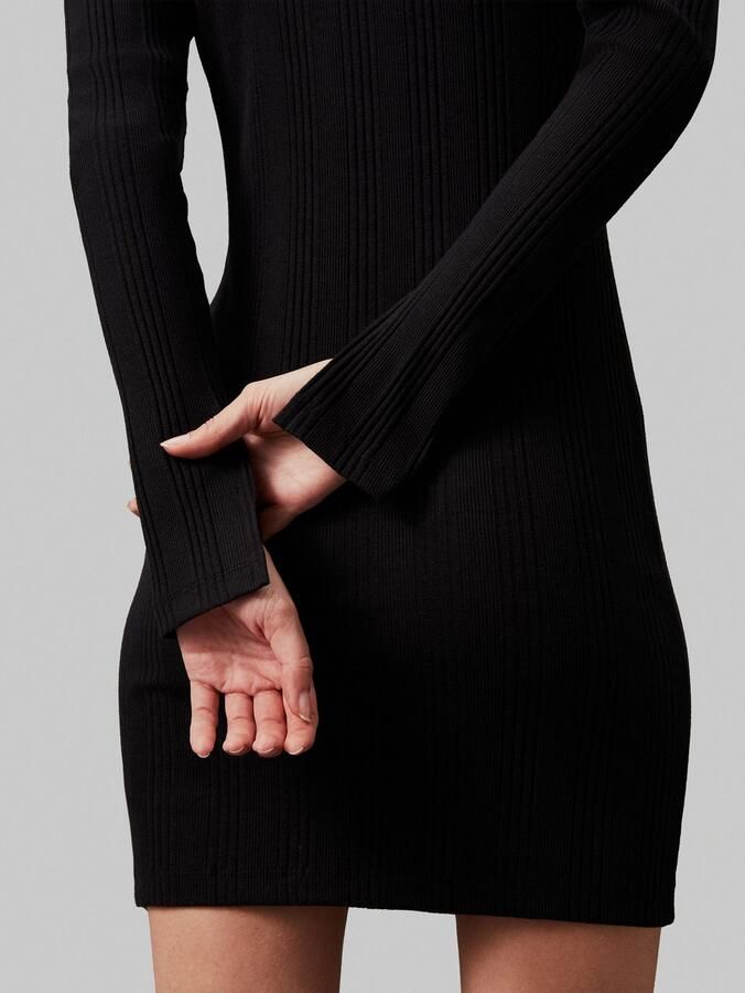 CALVIN KLEIN Dames Jurken Variegtaed Rib Half Zip Ls Dress Zwart - Foto 8