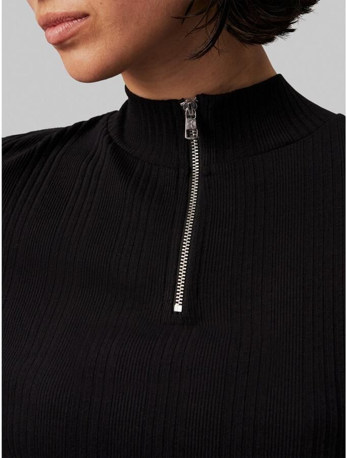 CALVIN KLEIN Dames Jurken Variegtaed Rib Half Zip Ls Dress Zwart - Foto 5