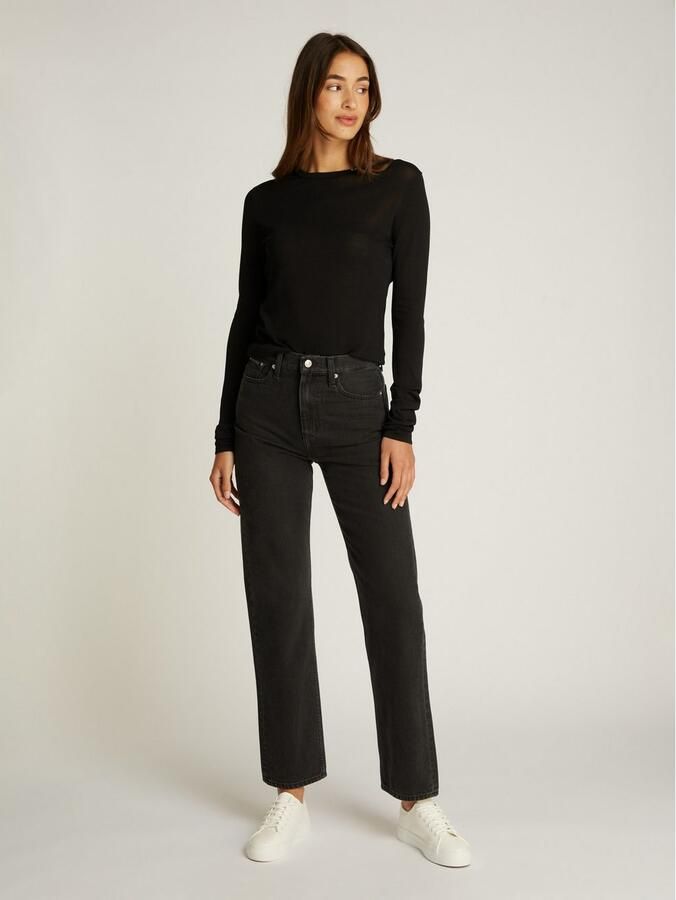 Calvin Klein Mom jeans HIGH RISE STRAIGHT lichte stone wash-look met muntzakje - Foto 3