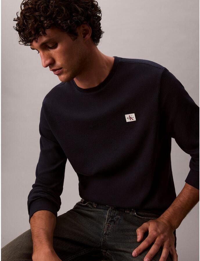 CALVIN KLEIN JEANS regular T-shirt met ingebreid patroon donkerblauw - Foto 2