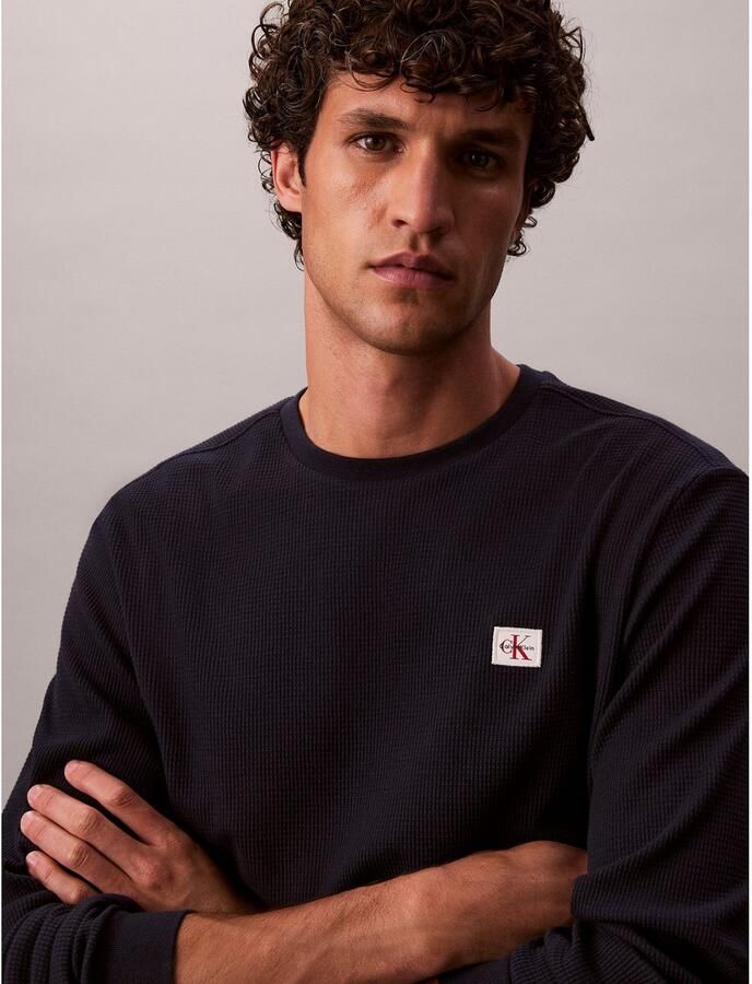 CALVIN KLEIN JEANS regular T-shirt met ingebreid patroon donkerblauw - Foto 3